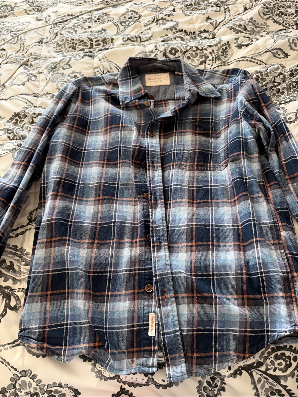 Original weatherproof women’s blue flannel Plaid Button-Down Shirt blessed Sz M